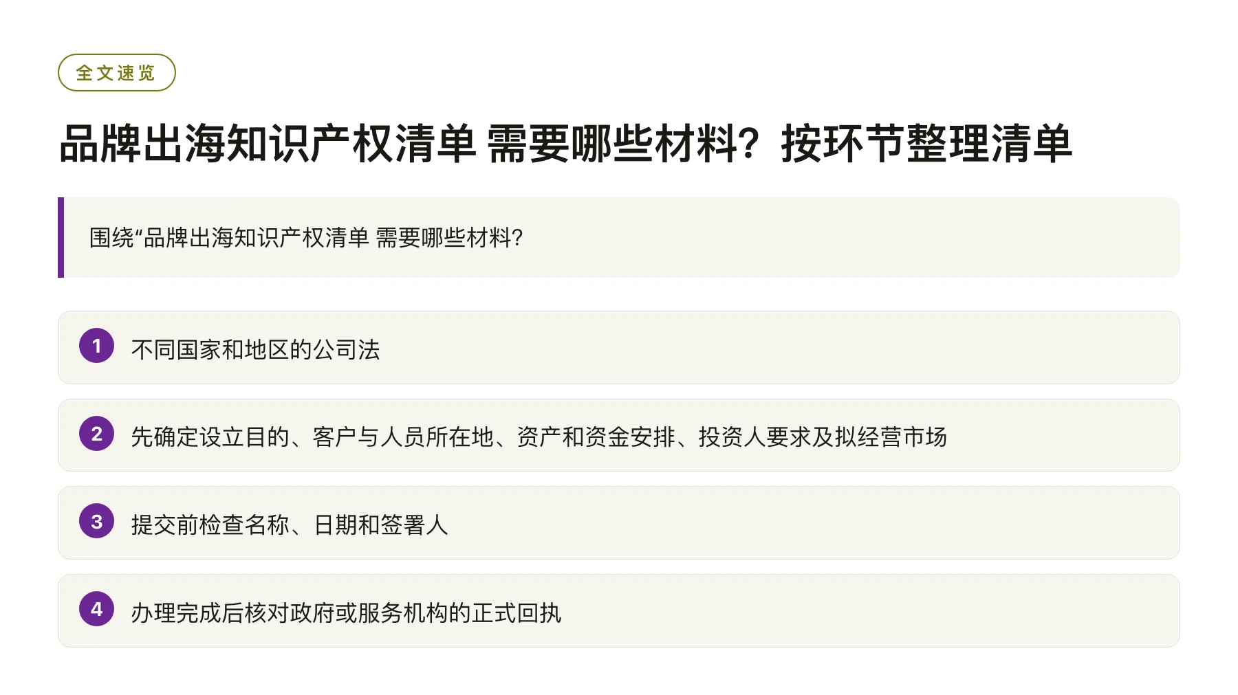 品牌出海知识产权清单 需要哪些材料？按环节整理清单——全文要点速览